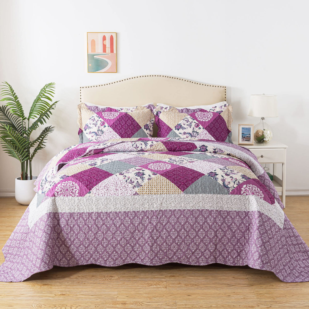 Honeilife Queen Size Quilt Sets - 3 Pieces Queen Quilt Bedding Set Microfiber Quilt Set Lightweight Bedspreads Reversible Coverl