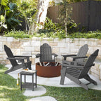 Lue Bona Folding Adirondack Chair Set Of 4, Dark Gray Hdps Fire Pit Patio Chairs Weather Resistant, Modern Plastic Outdoor Chairs With Cup Holder
