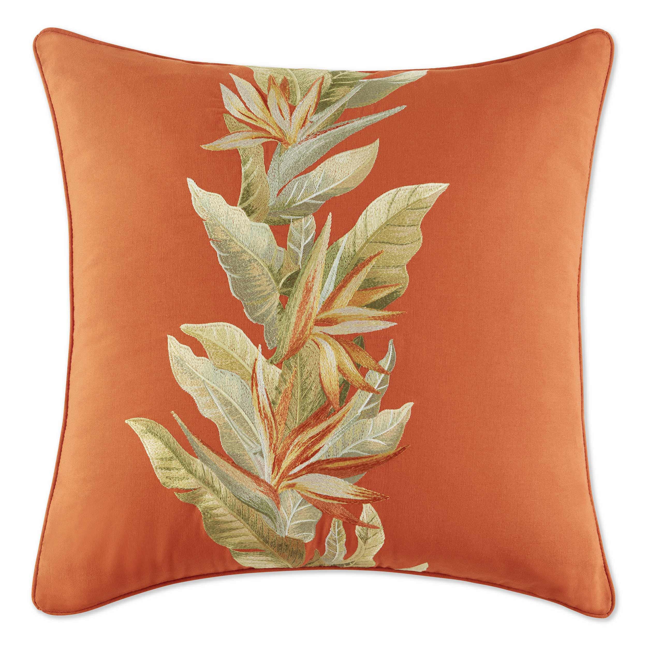 Tommy Bahama Throw Pillow Soft Cotton Bedding, Stylish Tropical Home Decor, 20 In X 20 In, Birds Of Paradise Orange
