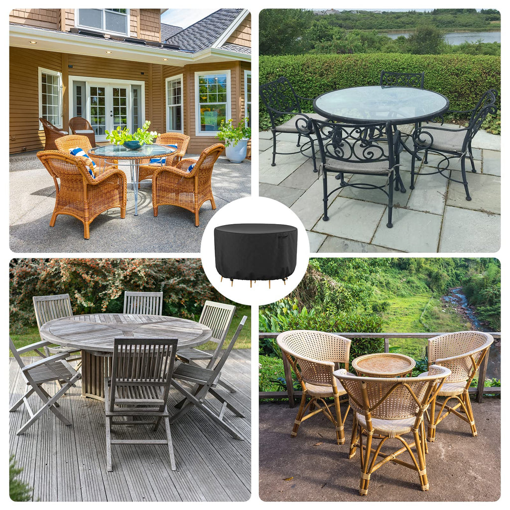Mrrihand Round Patio Furniture Cover - Outdoor Chair Covers Waterproof Heavy Duty 600D Outdoor Table Chair Set Covers Anti-Fading Cover For Outdoor Furniture Set, 62' Diax28 H, Black