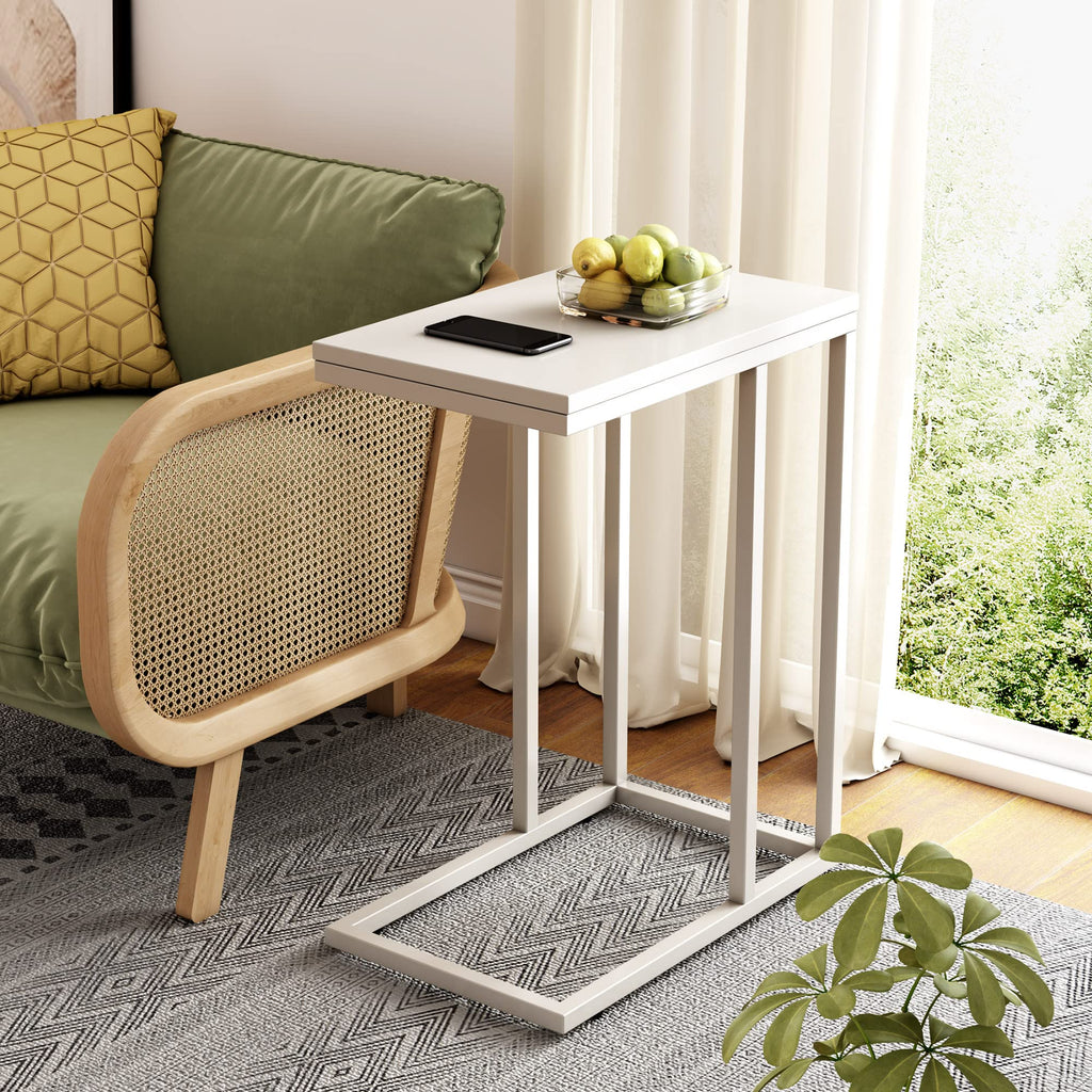 Wlive Side Table, C Shaped End Table For Couch, Sofa And Bed, Large Desktop C Table For Living Room, Bedroom, Creamy White And Black