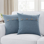 Meekio Set Of 2 Deep Grey Blue Square Pillow Covers 20 X 20 Farmhouse Pillow Covers With Coconut Buttons For Sofa Couch Living R