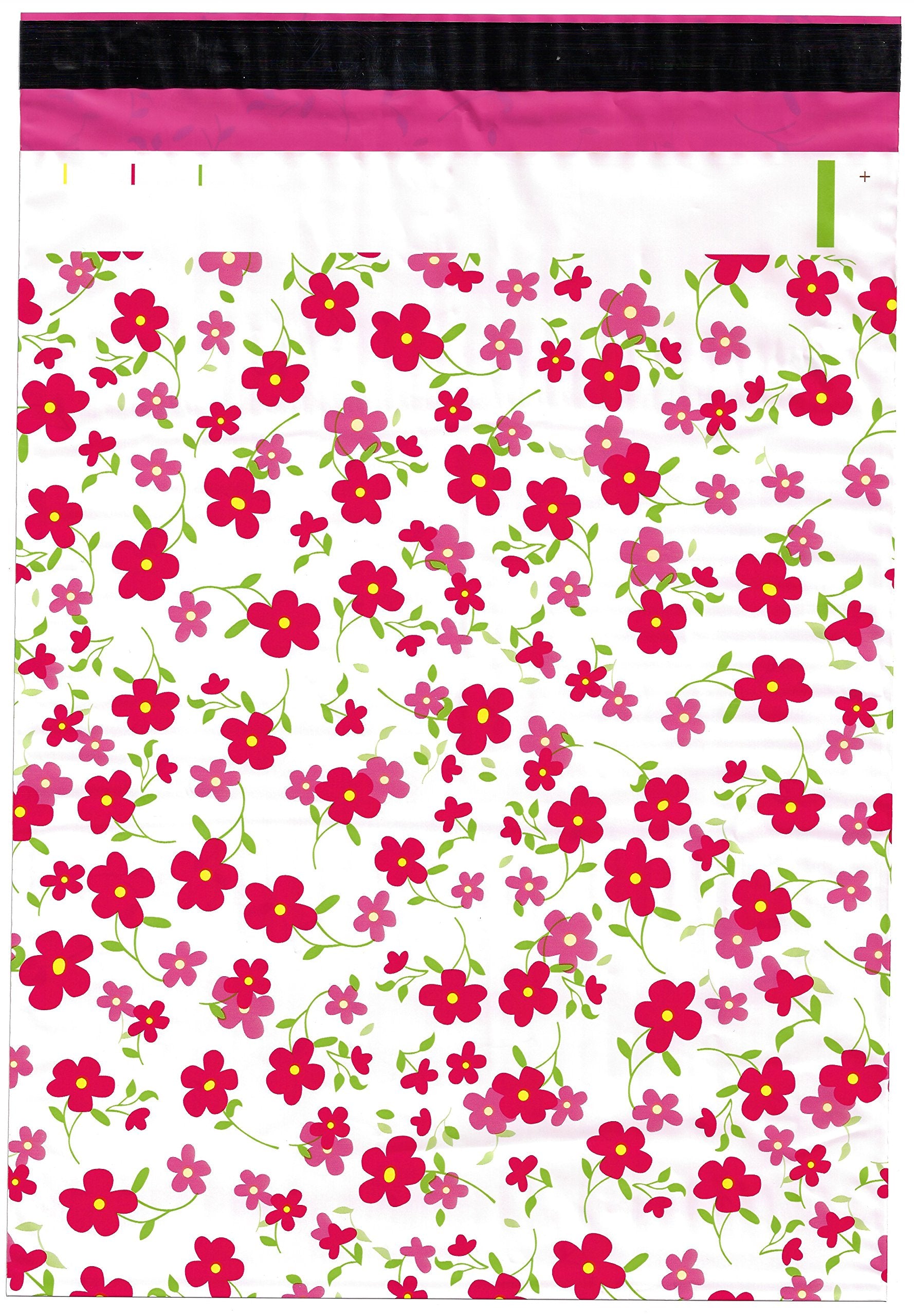 10X13 (100) Pink Flowers Designer Poly Mailers Shipping Envelopes Boutique Custom Bags By Valuemailers (10' X 13')