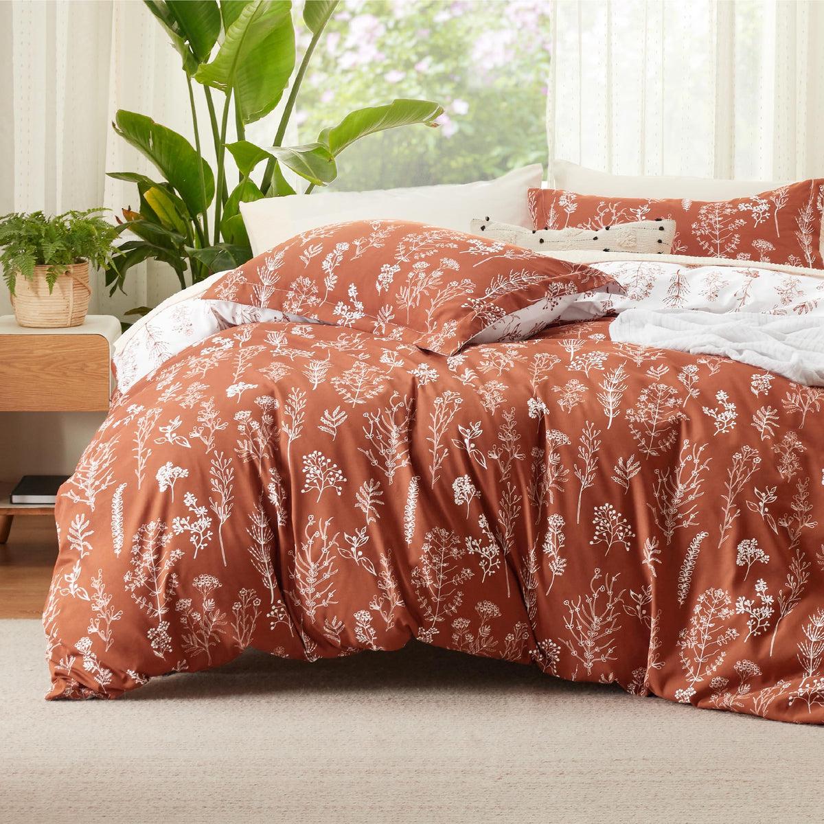 Bedsure Duvet Cover Queen Size - Reversible Floral Duvet Cover Set With Zipper Closure, Terracotta Bedding Set, 3 Pieces, 1 Duve