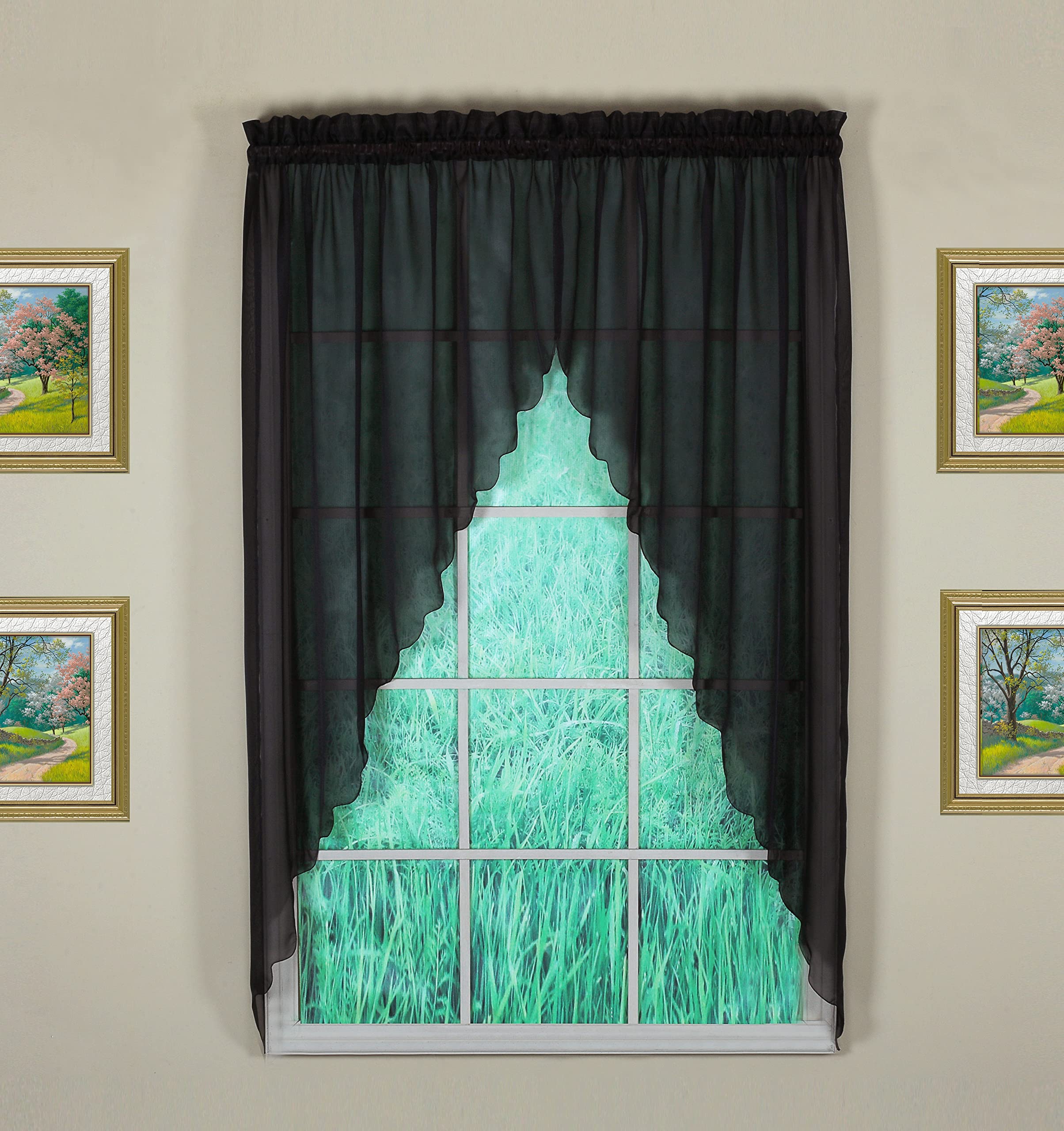 Today'S Curtain Emelia Original Voile Swagger Pair 63', Black, 90' W X 63' L