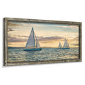 Ocean Framed Wooden Wall Art: Coastal Painting Art 40x20 Sail Boats Artwork Decor Sunset Seascape Picture Prints for Office