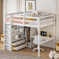 Ball & Cast Wood Full Size Loft Bed with Builtin Wardrobe and Desk,Bedframe w/Storage Shelves and Drawers,FullLength Guard Rai