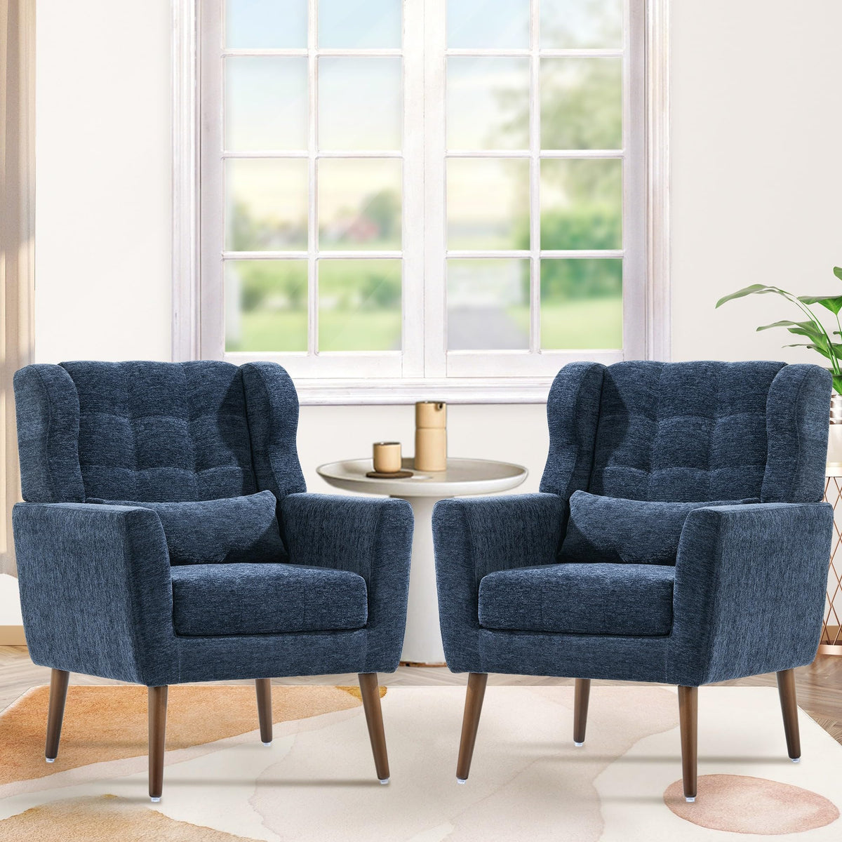 Qkff Accent Chair Set Of 2, Upholstered Armchair With Pillow, Fabric Single Sofa Chair With Lounge Seat And Wood Legs Accent Cha