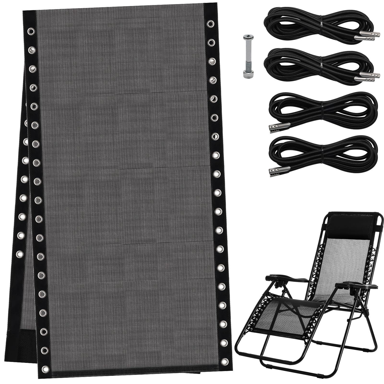 Coitek Zero Gravity Chair Replacement Fabric 17' W X 63“H, Reclining Patio Gravity Chairs Repair Cloth With 4Pcs Replacement Cord Laces For Outdoor Lounge Chair (Black, 17' W X 63“H)