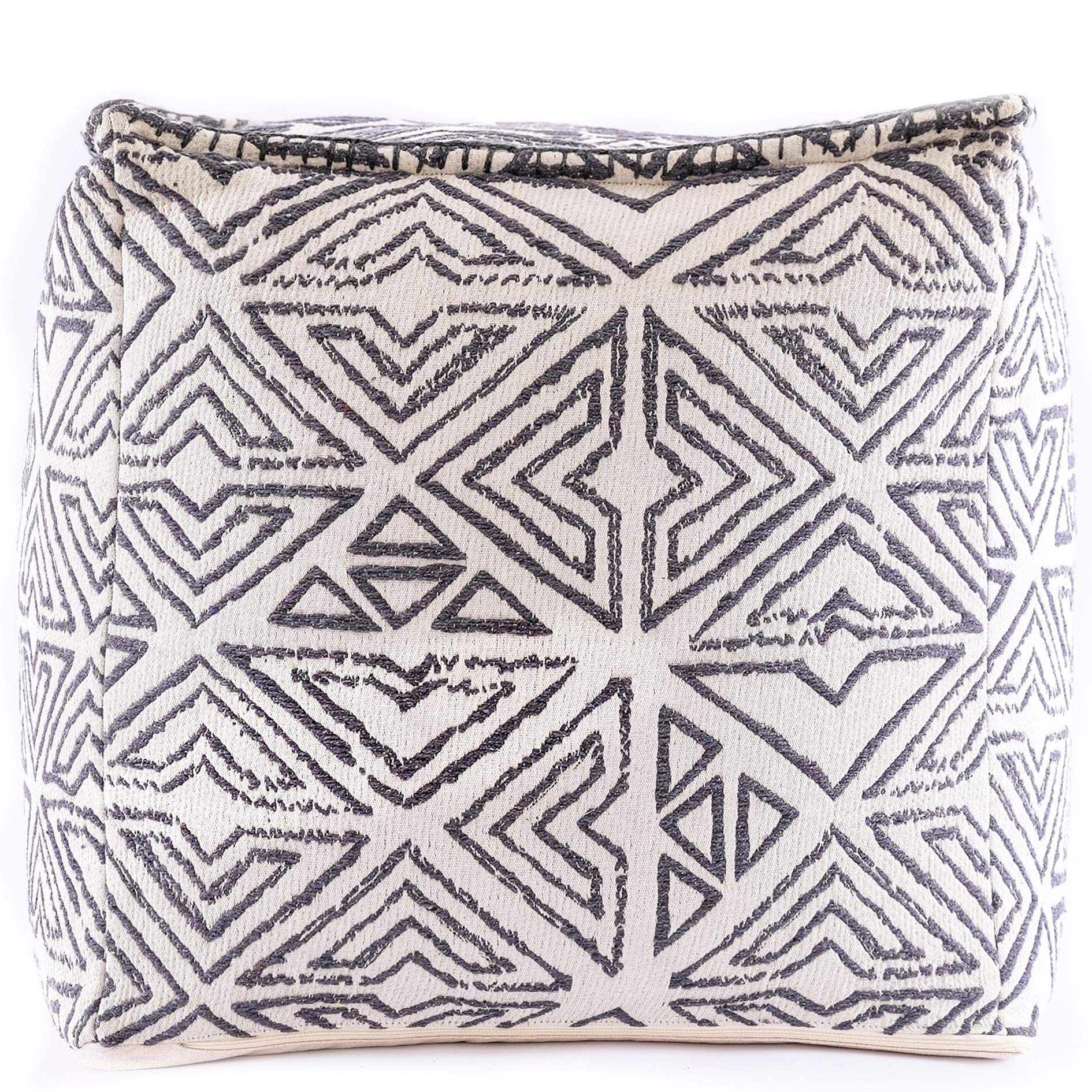Mandala Life ART White Cube Pouf Ottoman Cover- 20x20x20 inches -Vintage Stool Floor Pillow Cushion Bean Bag for Seating Area Li