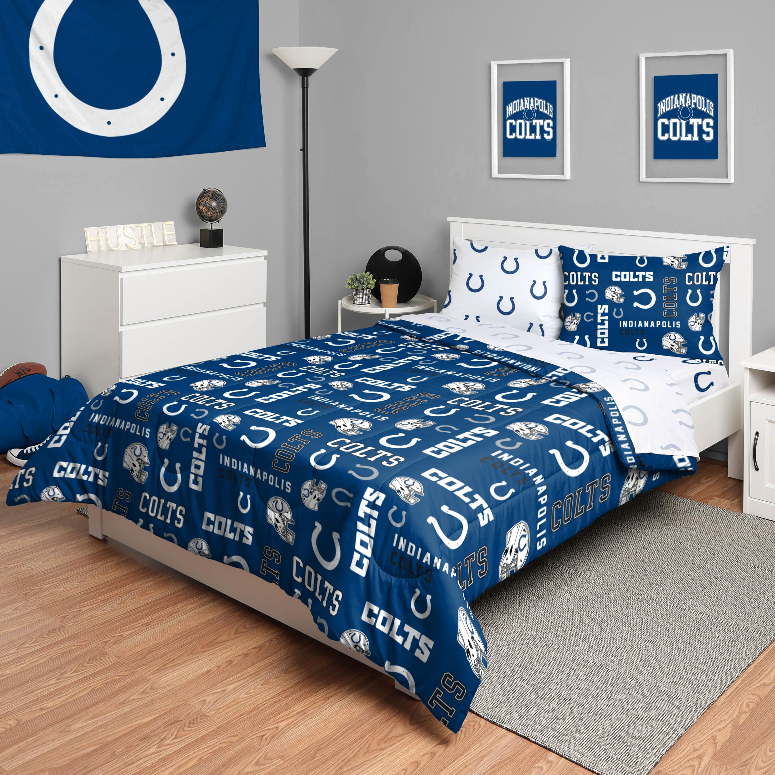 Foco Indianapolis Colts Nfl Team Color Bed In A Bag Comforter Bedding 5 Piece Full Set