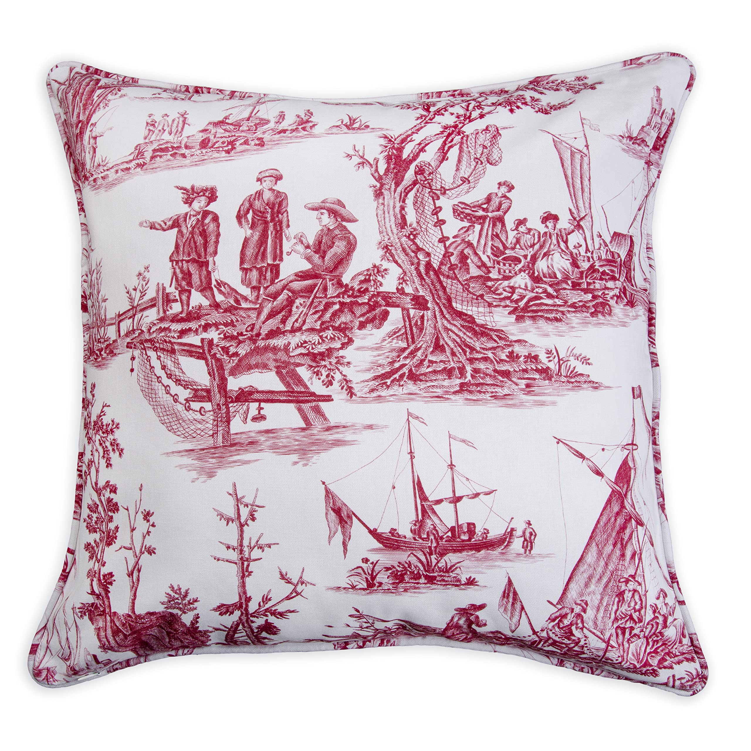 Maison D' Hermine Calais - Red With White Background 100% Cotton Decorative Pillow Cover For Couch Sofa Cushion Covers Bedroom H