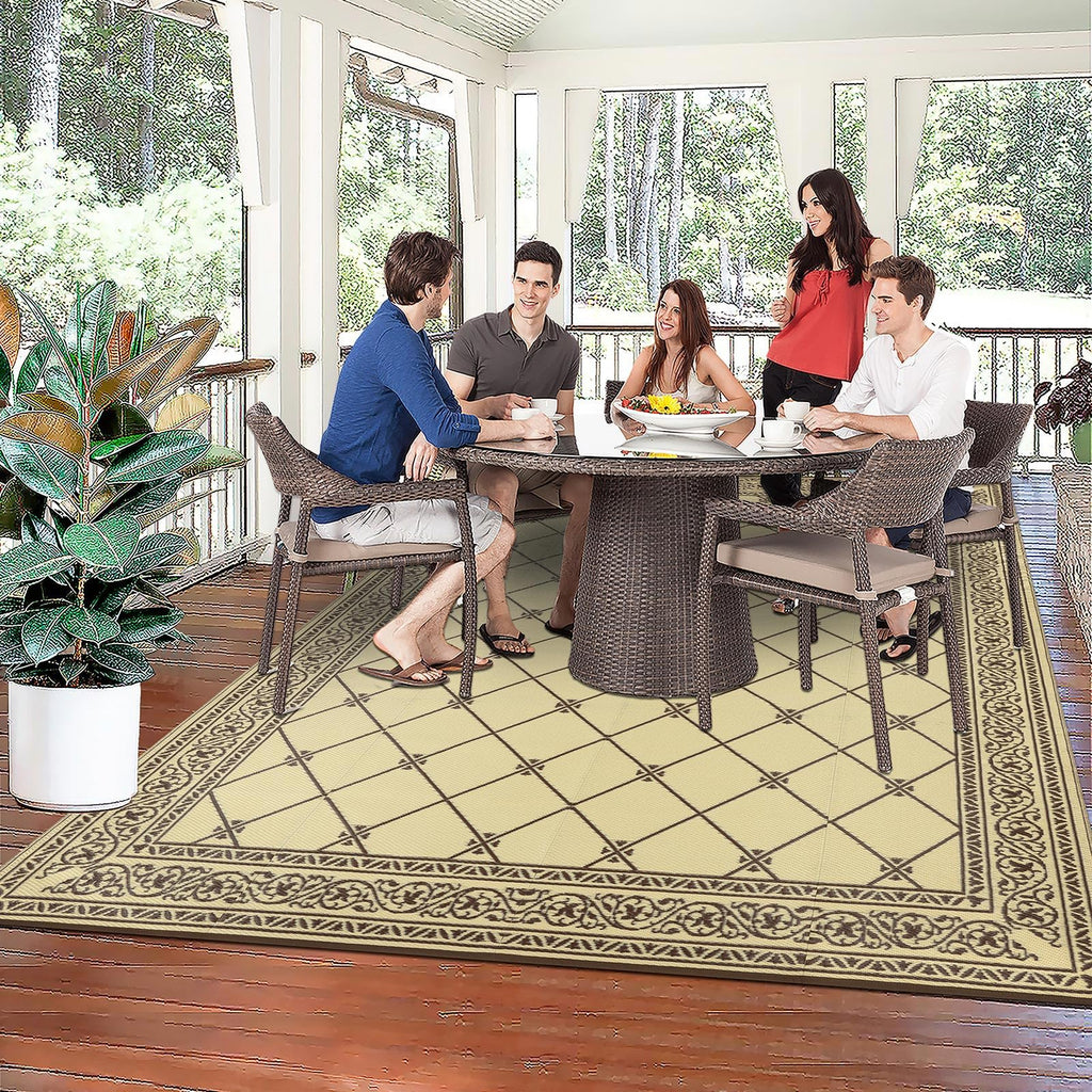 Hiiarug 9X12 Outdoor Rugs Outdoor Patio Rug, Reversible Waterproof Plastic Straw Rug Large Outdoor Rug (9X12Ft, Brown)