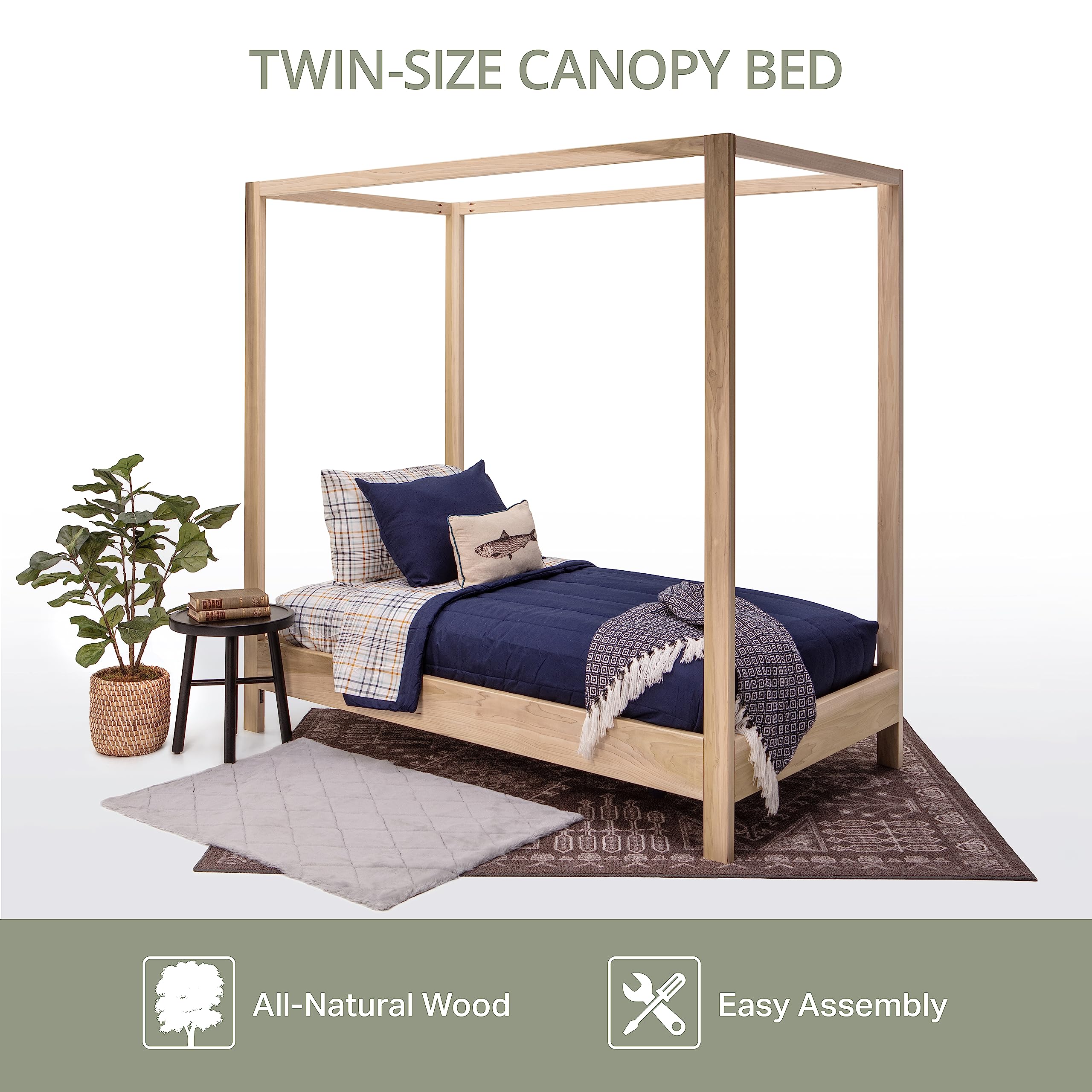 American Furniture Classics Model Twin Canopy Twin Size Canopy Bed with Raised Platform