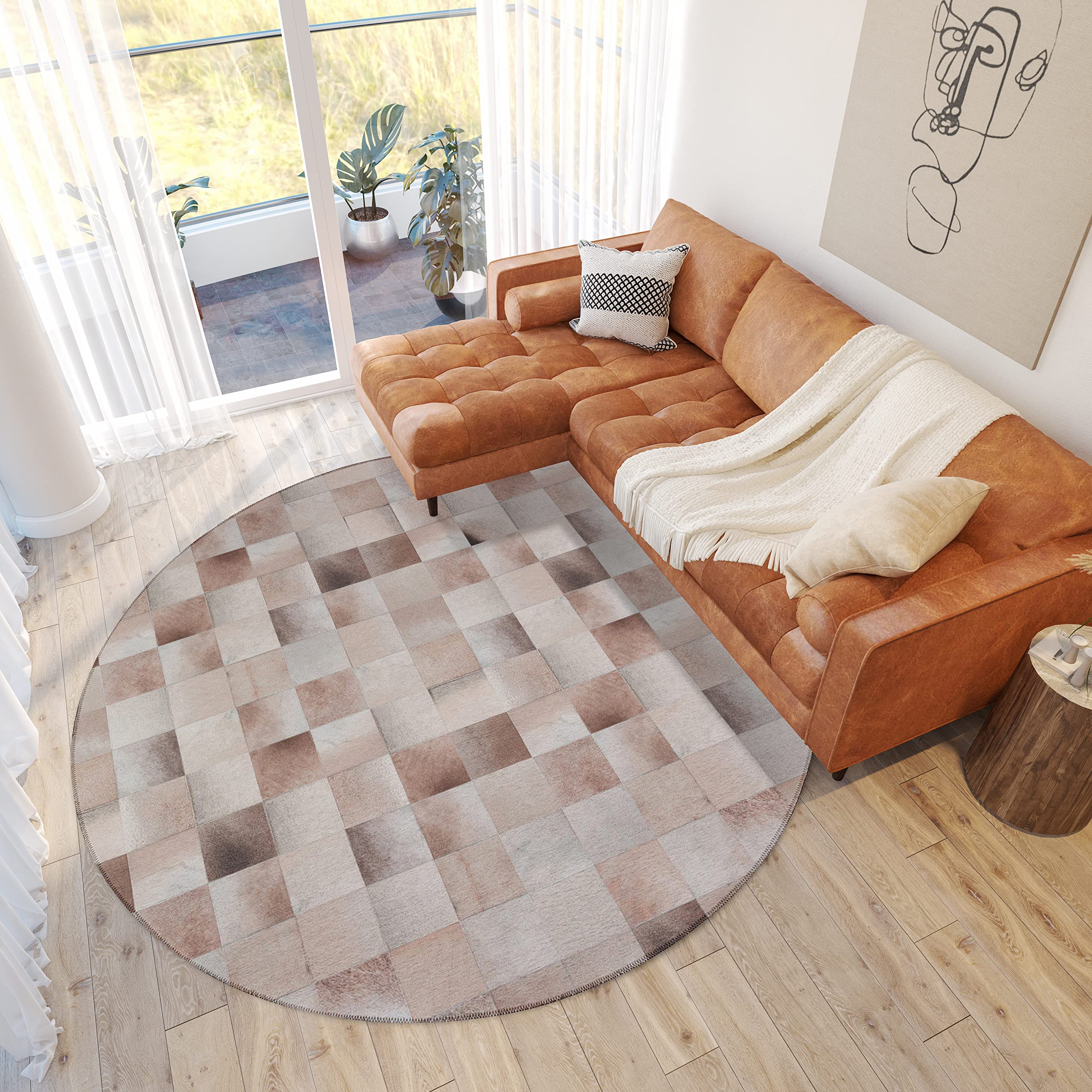 Dalyn Rugs Durango Patchwork Faux Cowhide Ss10 Khaki 6' X 6' Rug