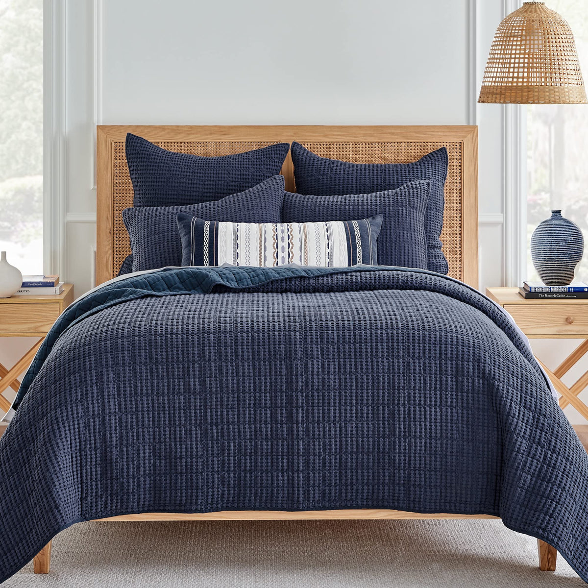 Levtex Home - Mills Waffle - King/Cal King Quilt Set - Navy Cotton Waffle - Quilt Size (106 X 92In.), Sham Size (36 X 20In.)