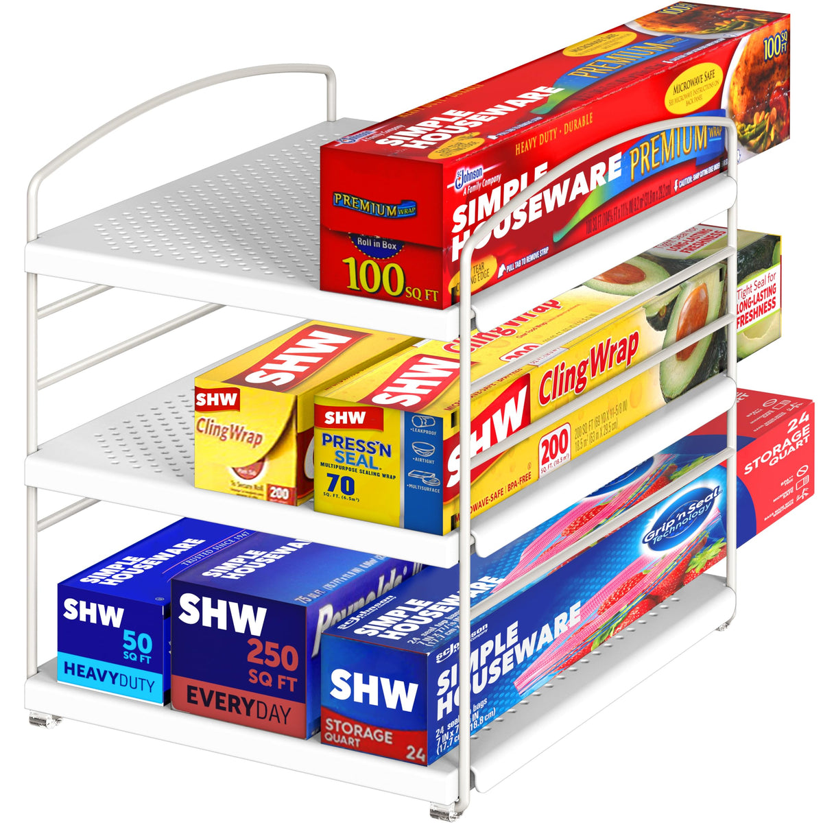 Simple Houseware Kitchen Wrap Organizer Height Adjustable Rack, White