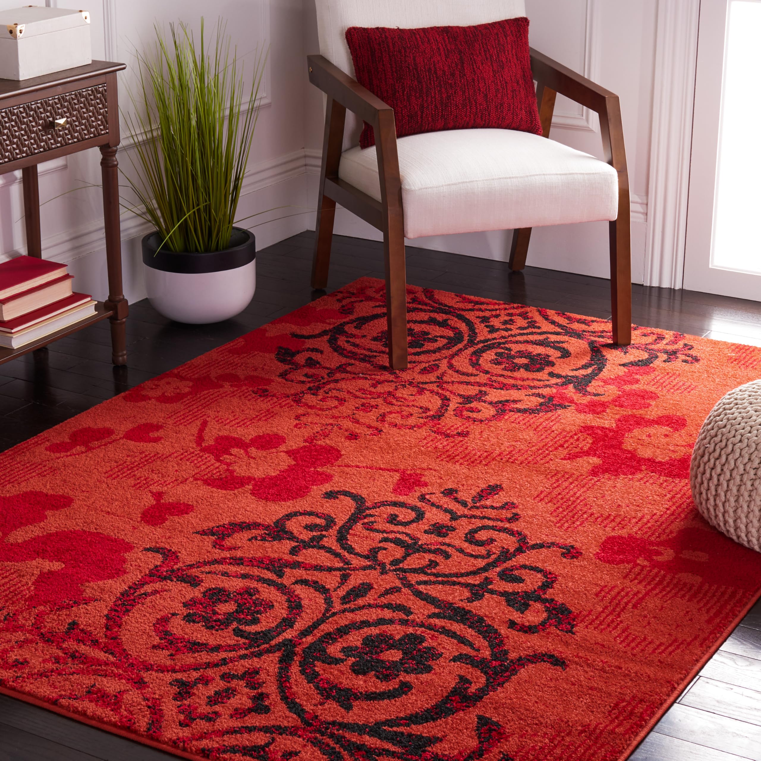 SAFAVIEH Adirondack Collection Accent Rug - 45 x 65, Red & Black, Floral Glam Distressed Design, Non-Shedding & Easy Care, Ide