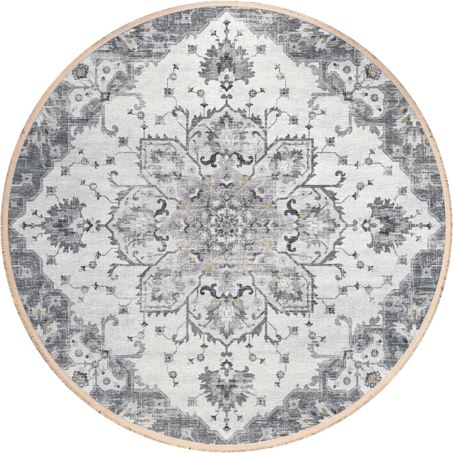 Marbella Mb3 Ivory Traditional Rug Round 4' X 4'