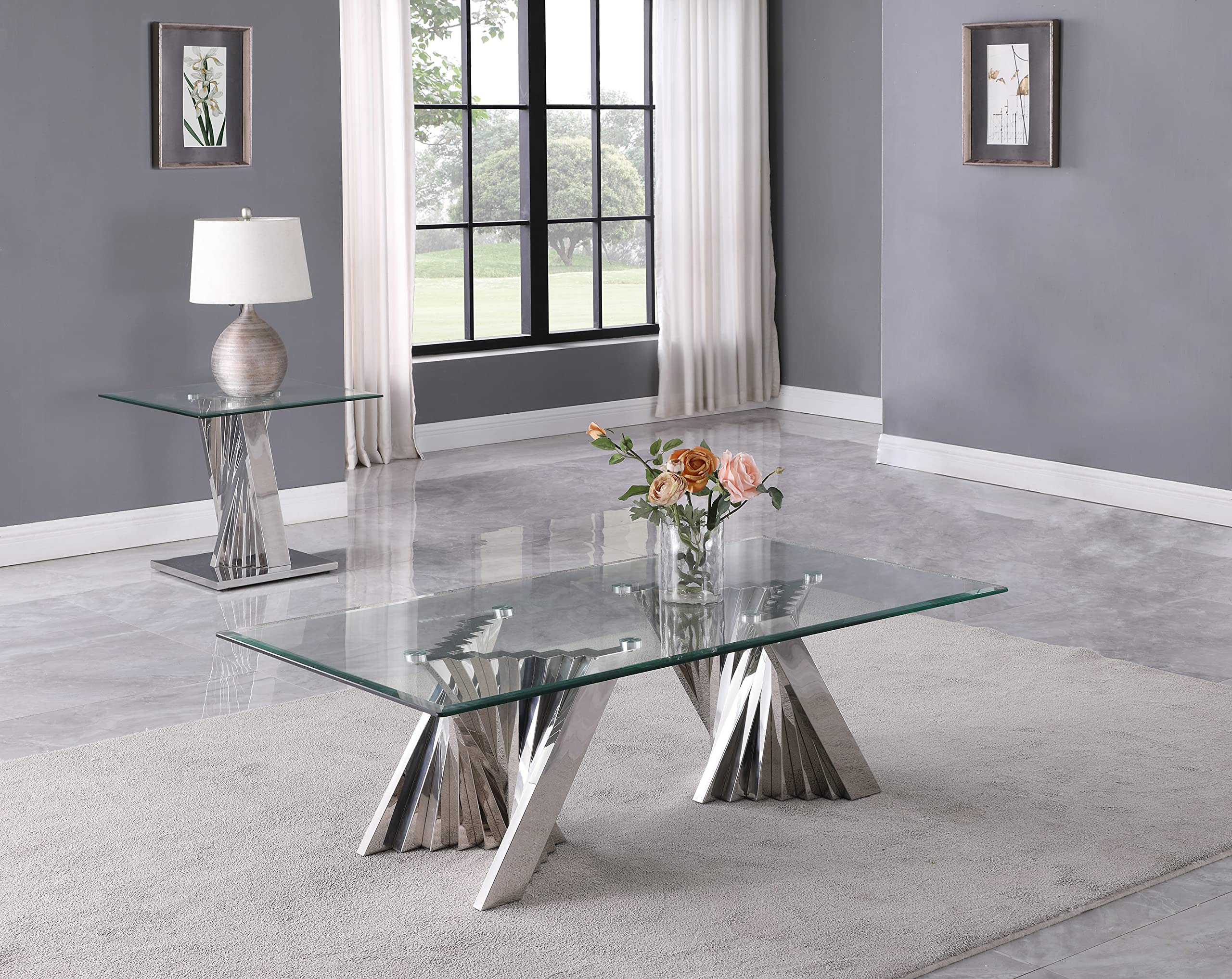 Best Quality Furniture CT01-02 Coffee Table Set, Silver