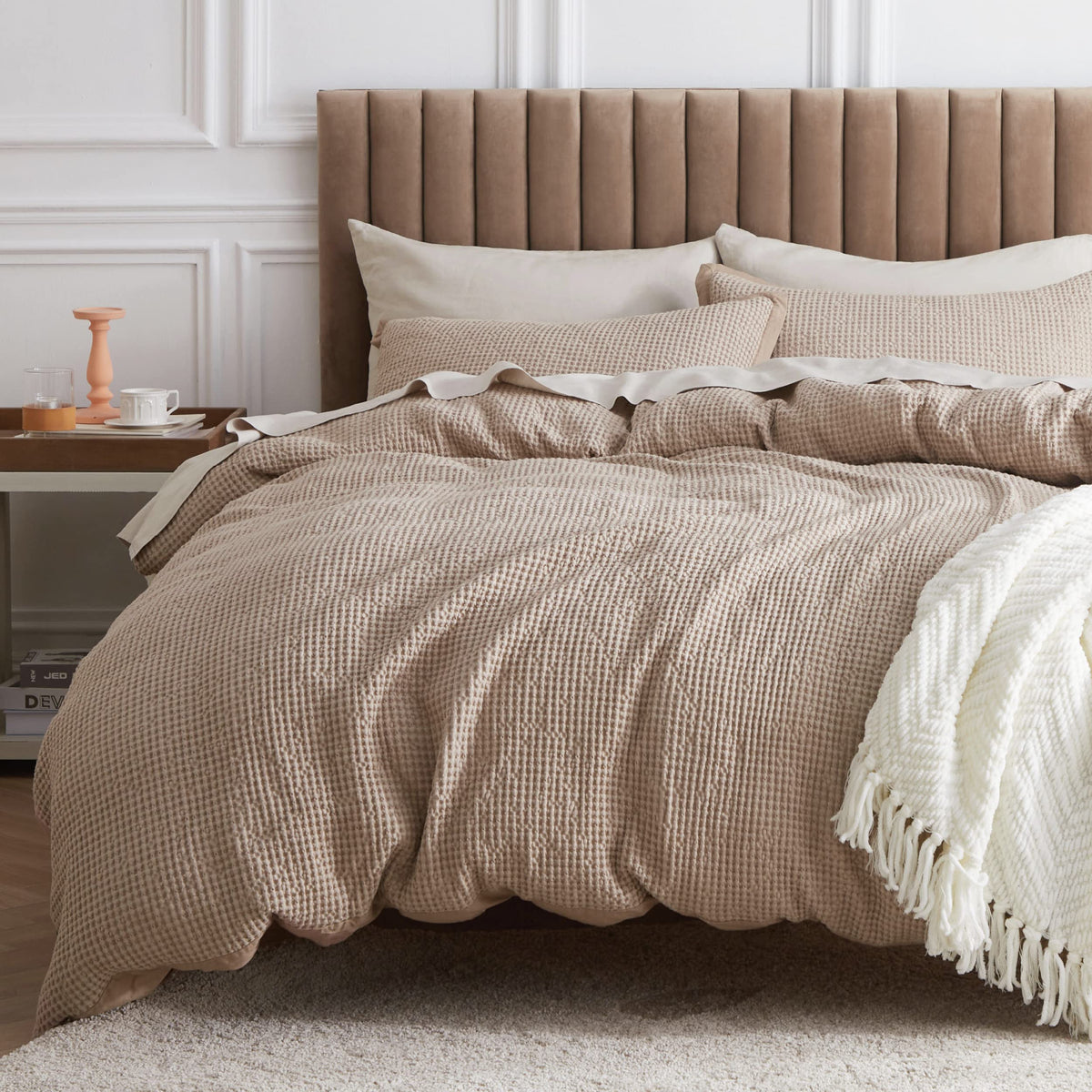 Bedsure Cotton Duvet Cover Twin - 100% Cotton Waffle Weave Khaki Duvet Cover Twin Size, Soft And Breathable Twin Tan Duvet Cover