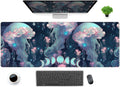 Dcjjm Anime Jellyfish Desk Mat Neon Blue Xl Large Extended Gaming Mouse Pad Cute Ocean Moon Mats Computer Laptop Keyboard Mouse