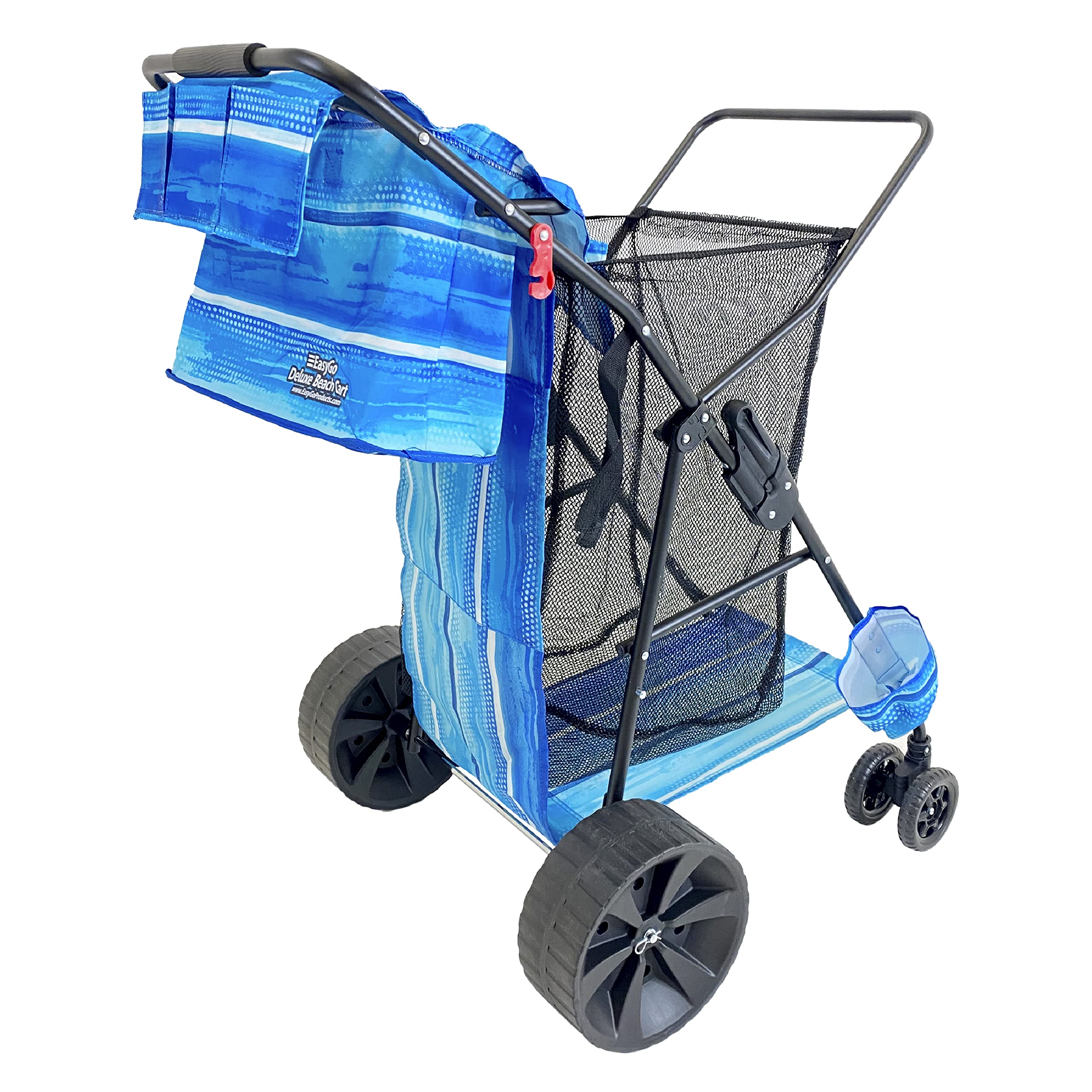 Beach Cart Deluxe Heavy Duty Folding Ocean Utility Large Sand Wheels Holds 4 Folding Chairs Umbrella Holder Removable Storage Ba