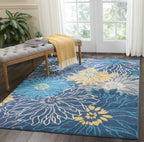 Nourison Passion Blue 5'3' X 7'3' Area Rug, Floral, Farmhouse, Easy Cleaning, Non Shedding, Bed Room, Living Room, Dining Room