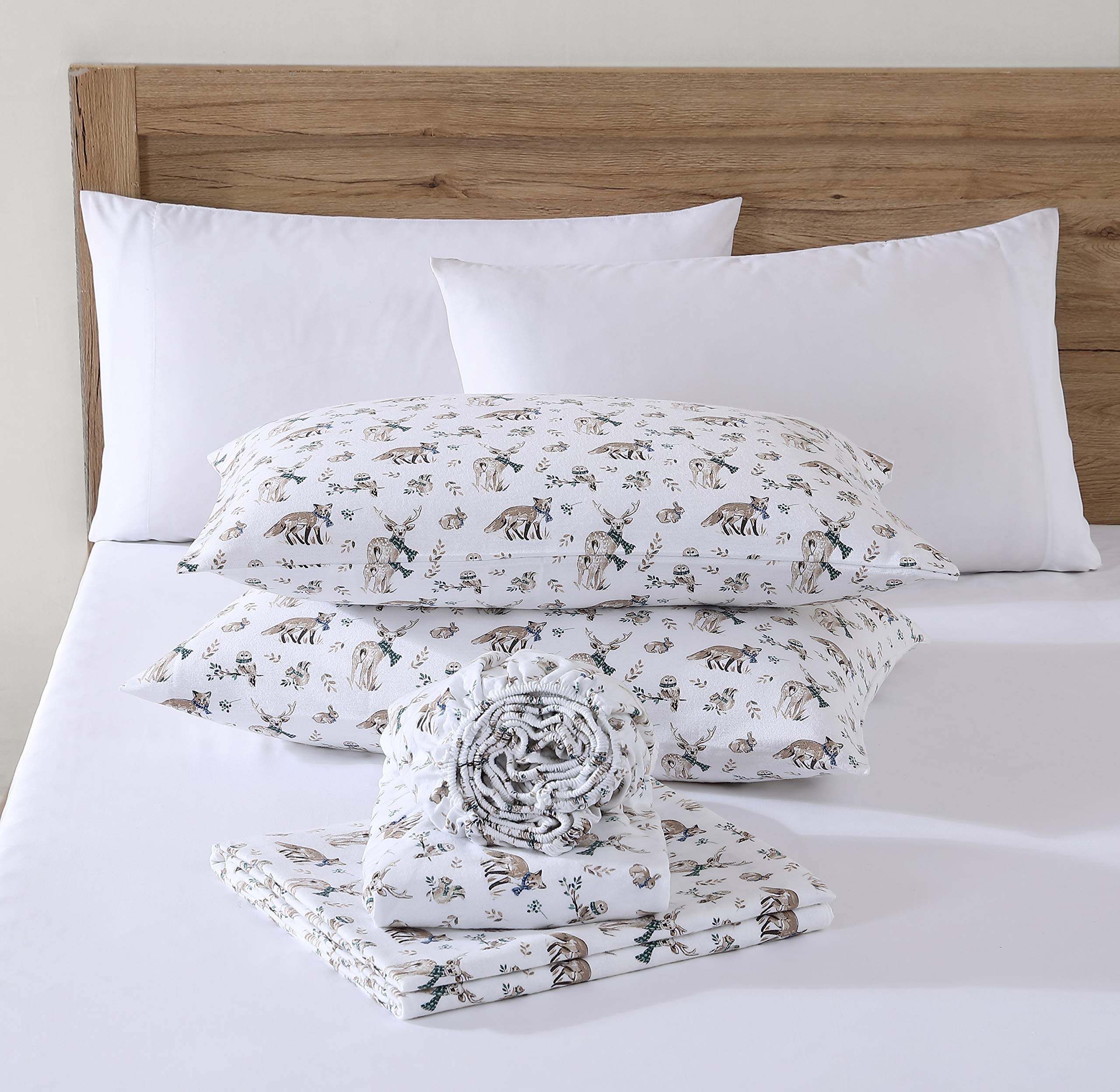 Eddie Bauer - King Sheets, Cotton Flannel Bedding Set, Brushed For Extra Softness, Cozy Home Decor (Woodland Friends, King)