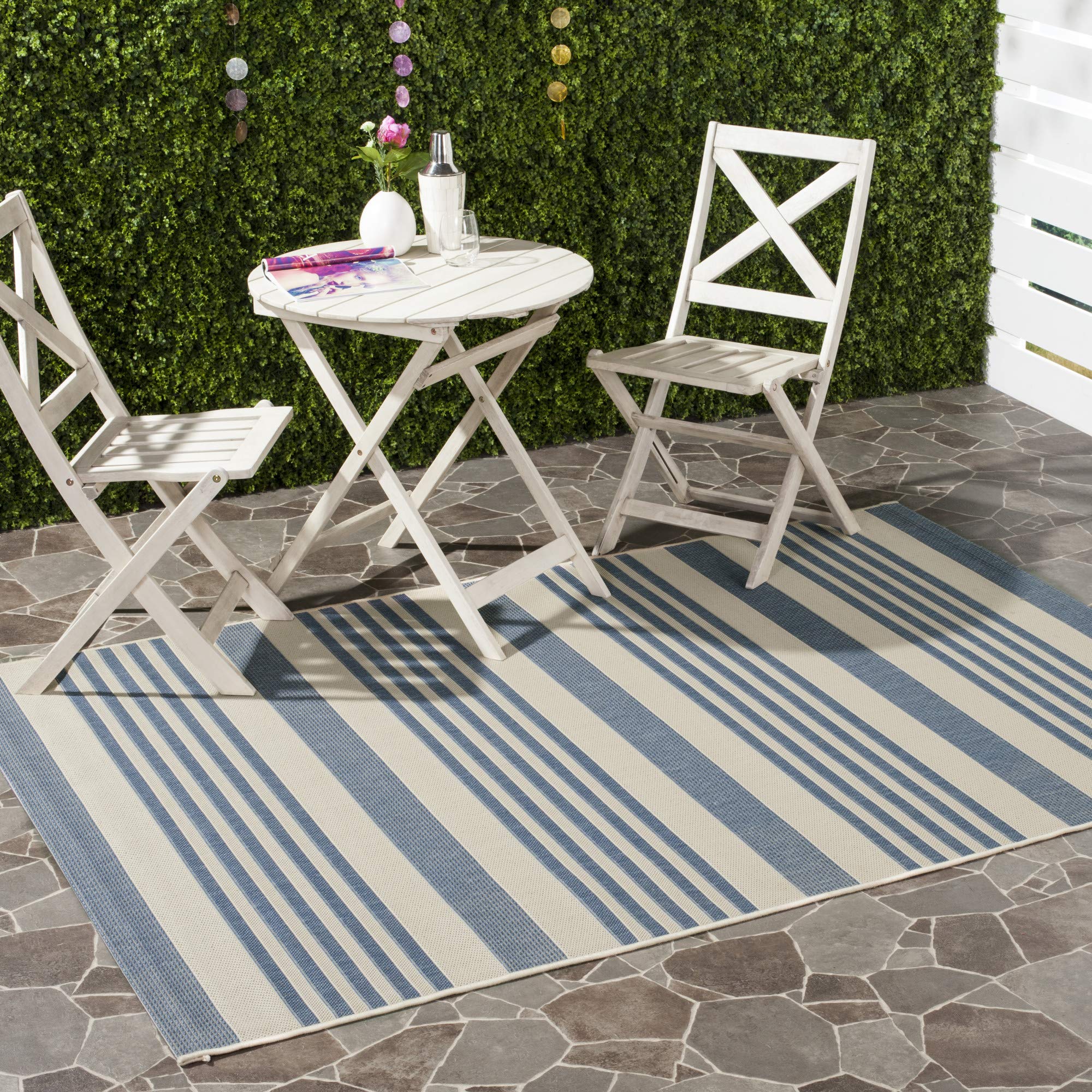 Safavieh Courtyard Collection Area Rug - 5'3'' X 7'7'', Beige & Blue, Non-Shedding & Easy Care, Indoor/Outdoor & Washable-Ideal