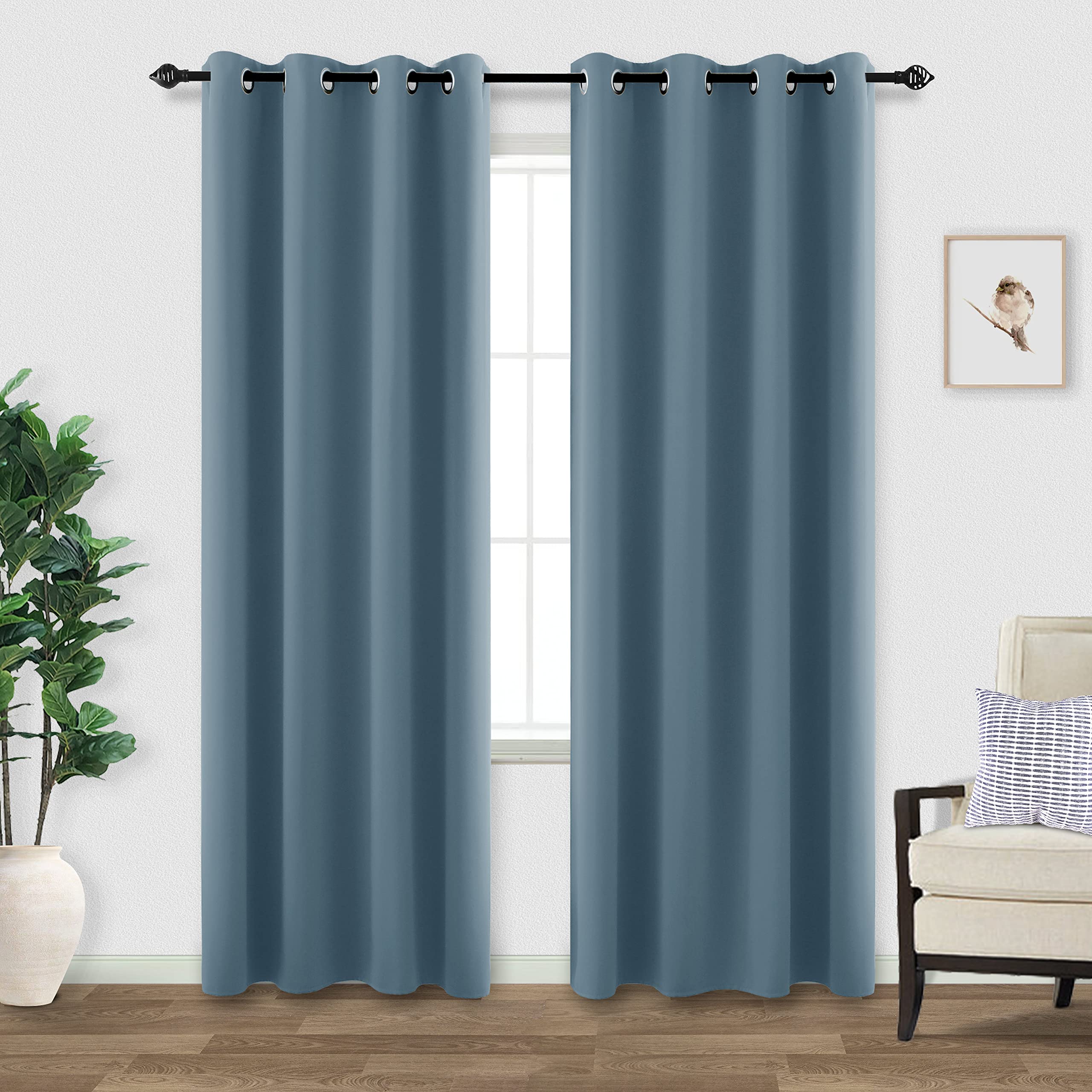 Dusty Blue Curtains for Living Room 2 Panels Set 84 Inch Length Blackout Window Coverings Treamtents Grommet Thermal Darkening L