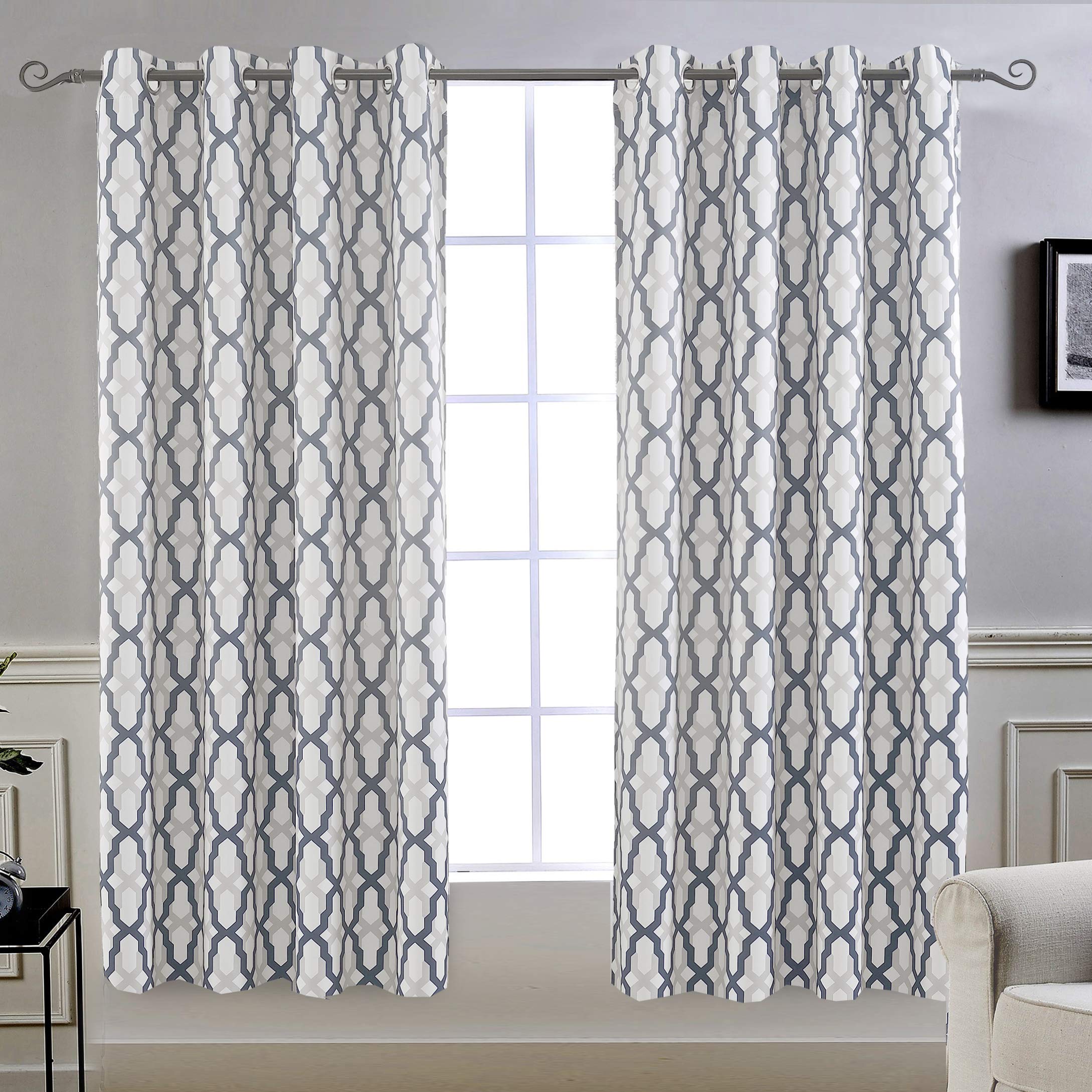 Driftaway Mason Thermal Blackout Grommet Window Curtains Geometric Trellis Pattern 2 Panels Each 52 Inch By 63 Inch Gray