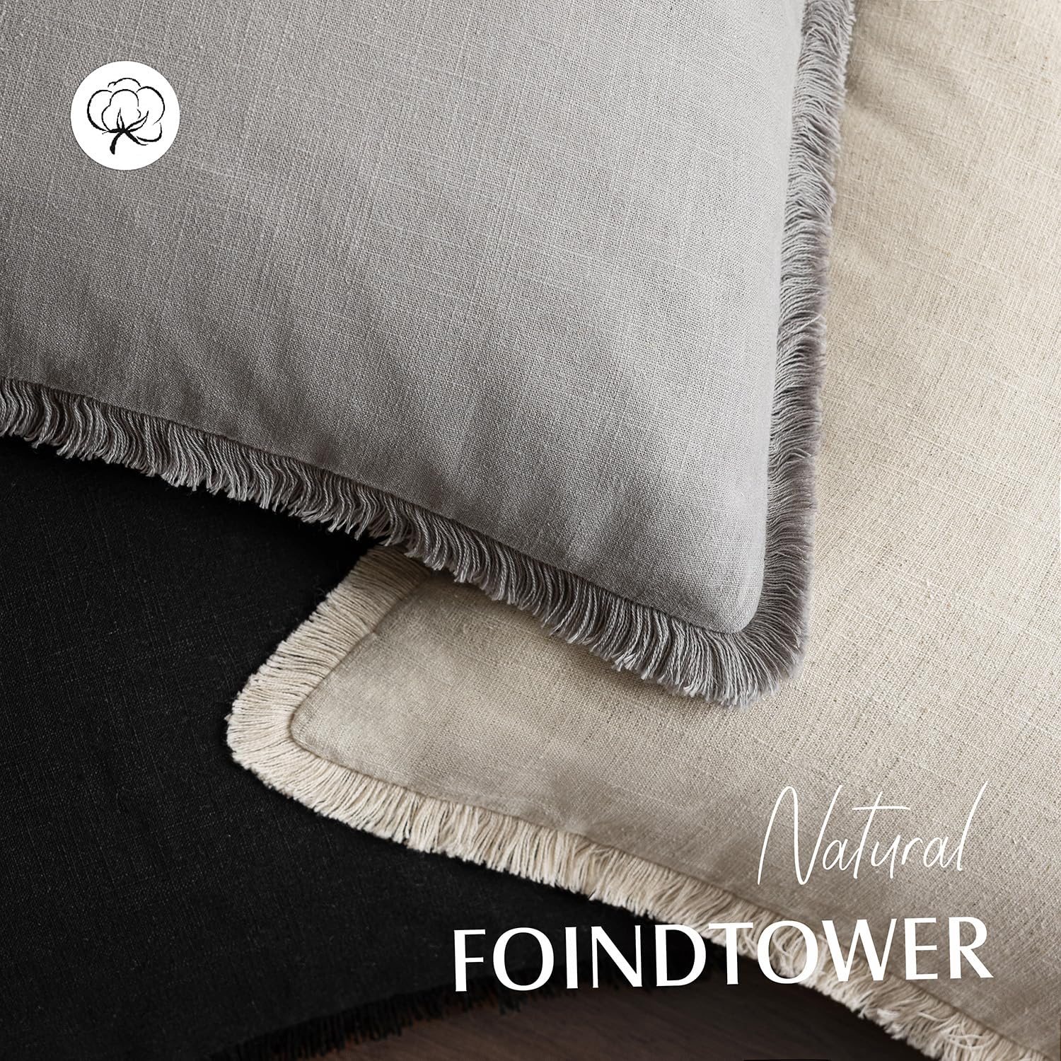 Foindtower Decorative Linen Fringe Throw Pillow Covers Boho Farmhouse Cushion Cover With Tassels Soft Accent Pillowcase For Chai