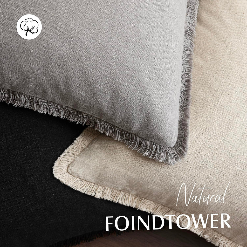 Foindtower Decorative Linen Fringe Throw Pillow Covers Cozy Boho Farmhouse Cushion Cover With Tassels Accent Pillowcase For Chai