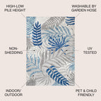 Jonathan Y Amc100A-5Sq Tropics Palm Leaves Indoor Outdoor Area-Rug Bohemian Floral Easy-Cleaning High Traffic Bedroom Kitchen Backyard Patio Porch Non Shedding, 5 Ft Square, Gray/Blue