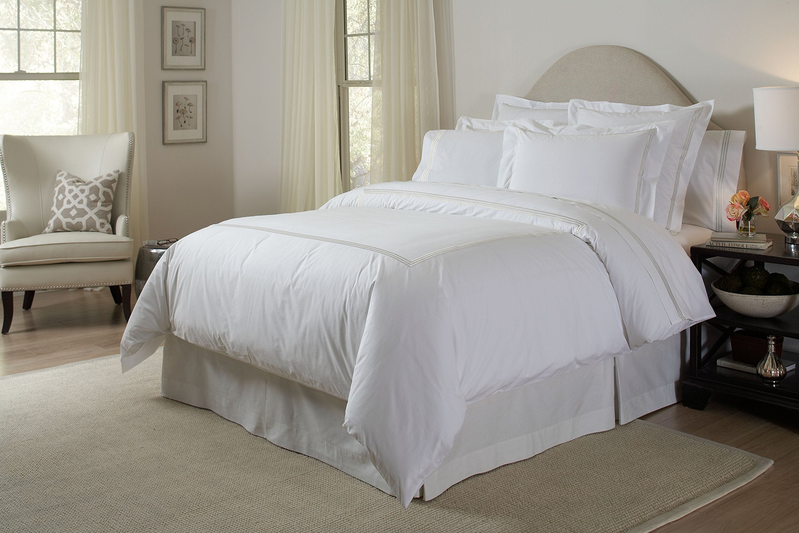 Pointehaven 300 Thread Count Embroidered Euro Shams, Standard, White