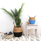 Bluemake Woven Seagrass Belly Basket For Storage, Laundry, Picnic, Plant Pot Cover, And Grocery And Toy Storage (Black, Large)