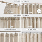 Fmfunctex Linen Pinch Pleated Curtains 96 Inches Long For Living Room, Beige Semi Sheer Pleat Drapes For Bedroom With Hooks, Lig