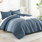 Litanika Haze Blue Comforter Set King - 3 Pieces Lightweight Haze Blue White Colorblock Stripe Fluffy Bedding Comforter Sets, Al