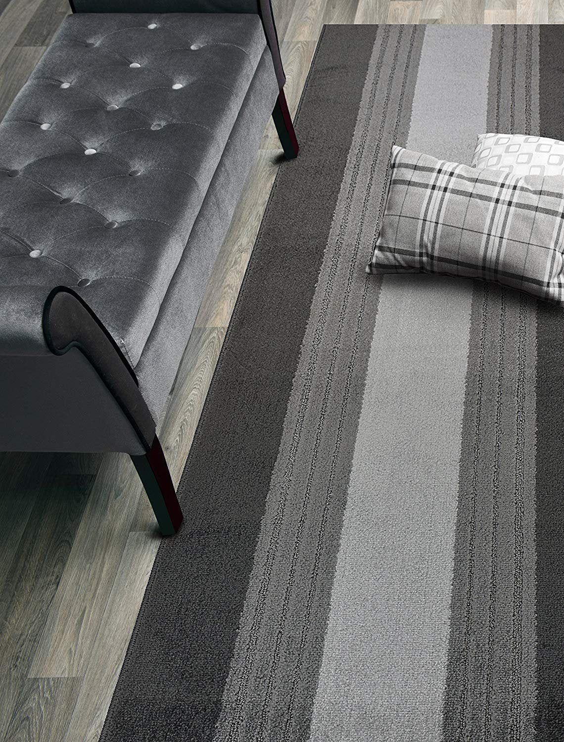 ORFA HOME Custom Size Hallway Runner Rug, Slip Resistant, 26 Inch Wide X Your Choice of Length, Lines Anthracite, 26 Inch X 20 f