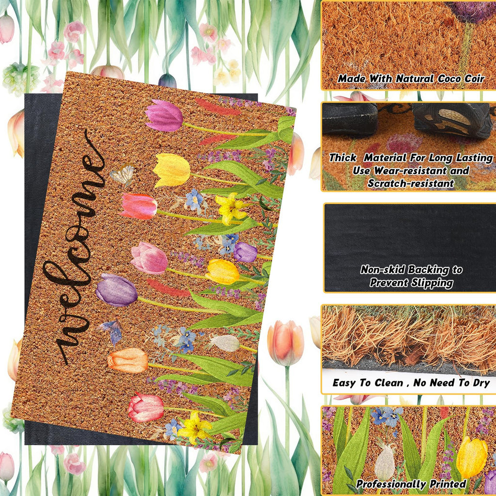 Ceenna Spring Welcome Doormat Indoor Spring Door Mat Coir Flowers Butterfly Mat Non Slip Front Porch Rugs For Home Entrance Deco