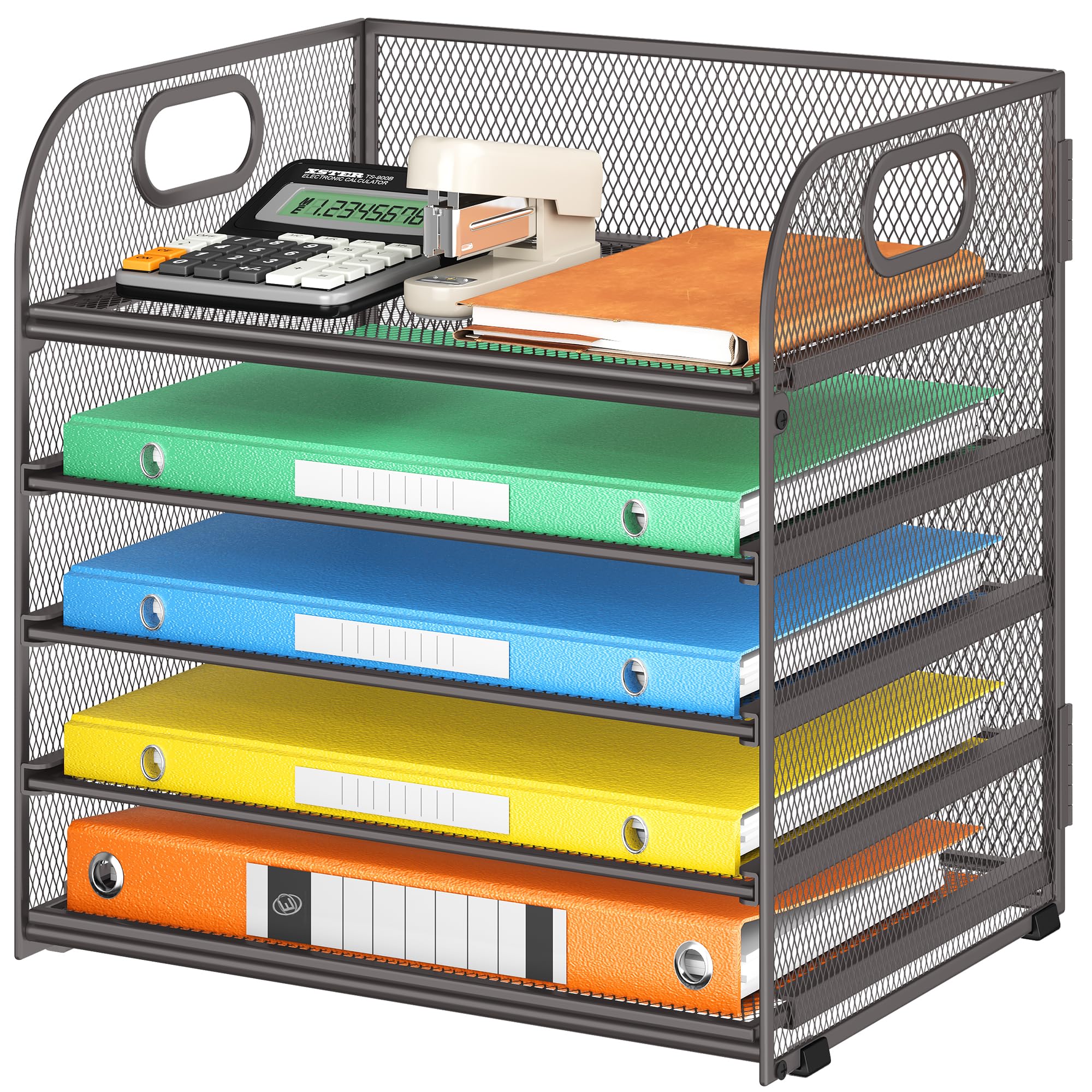 Lavatino 5 Tray Desk File Organizer, Mesh Paper Sorter Letter Tray Organizer With Handle, Desktop File Organizer And Storage For