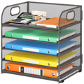 Lavatino 5 Tray Desk File Organizer, Mesh Paper Sorter Letter Tray Organizer With Handle, Desktop File Organizer And Storage For