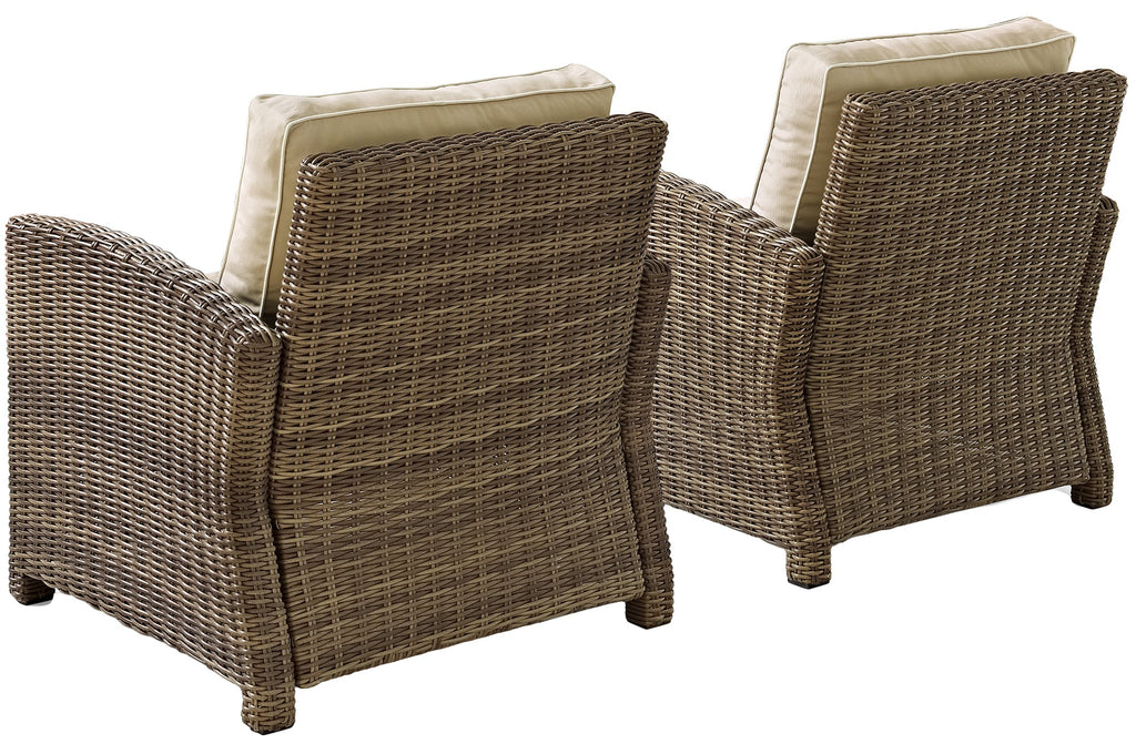 Crosley Furniture Bradenton 2-Piece Outdoor Chair Set, Wicker Patio Chairs for Conversation, Porch, Deck, Brown with Sand Cushions