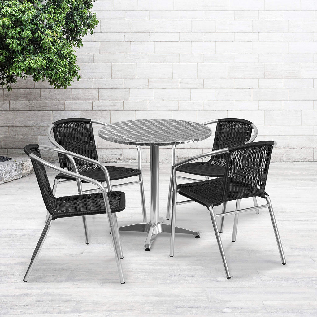 Flash Furniture 27.5'' Round Aluminum Indoor-Outdoor Table Set with 4 Black Rattan Chairs