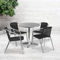Flash Furniture 27.5'' Round Aluminum Indoor-Outdoor Table Set with 4 Black Rattan Chairs