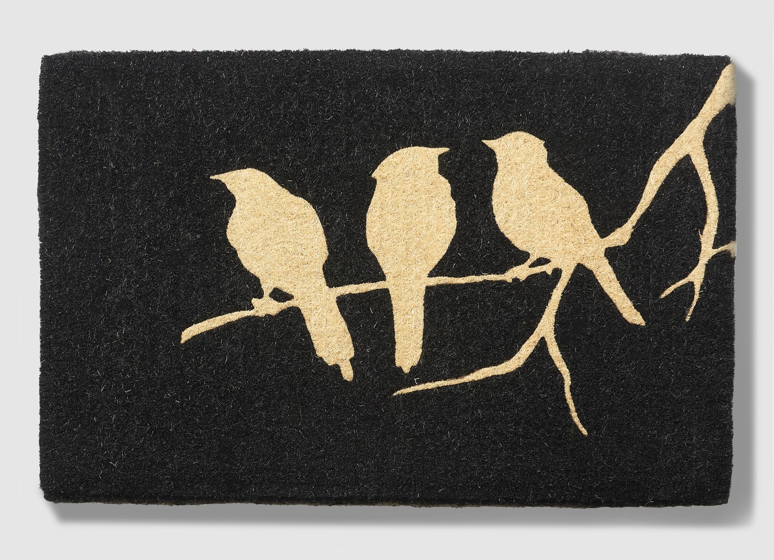 Fab Habitat Extra Thick Doormat - Handwoven, Durable - Natural Coir - Entryway, Front Door, Porch, Patio - Birds On Branch Black