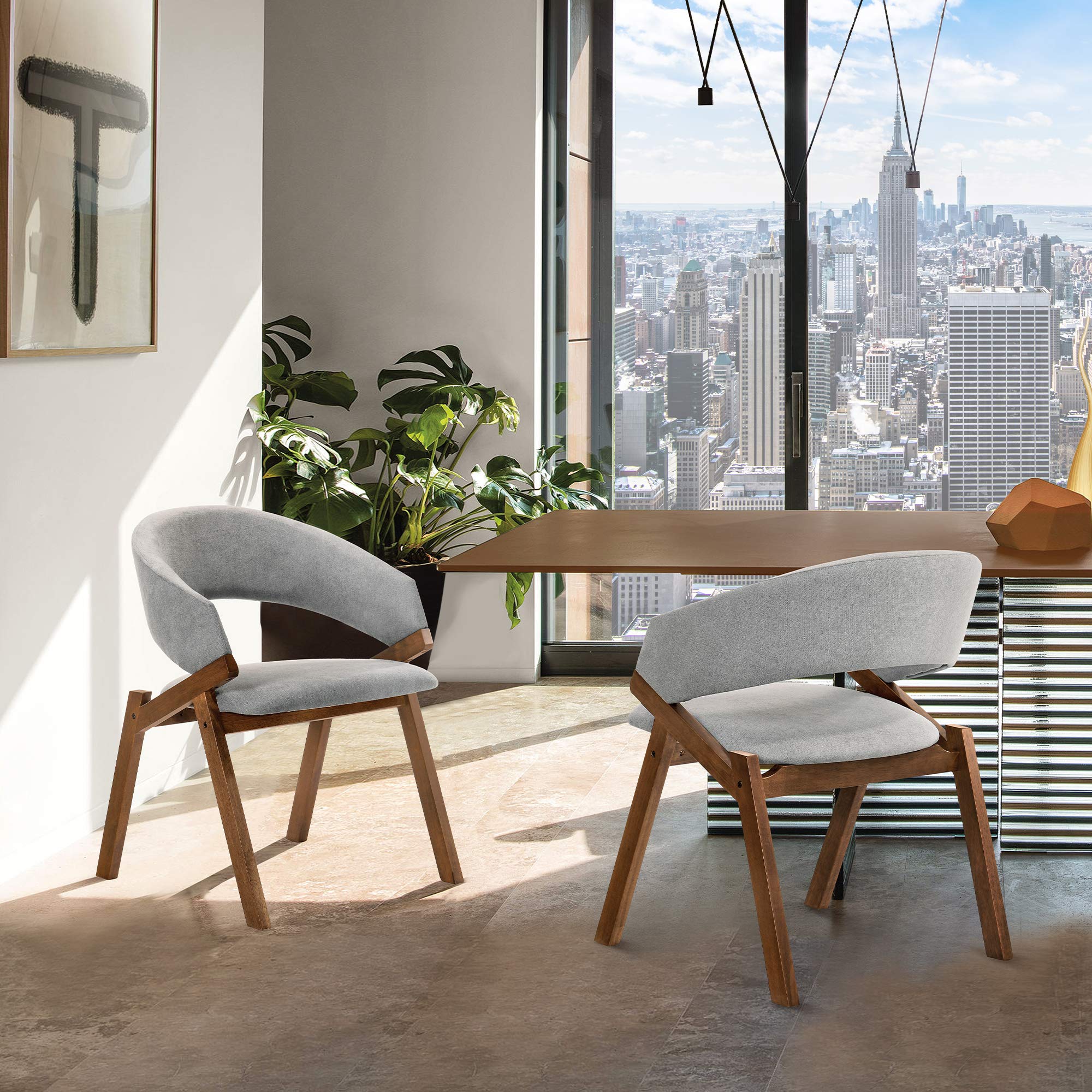 Armen Living Talulah Gray Fabric and Walnut Veneer Dining Side Chairs - Set of 2