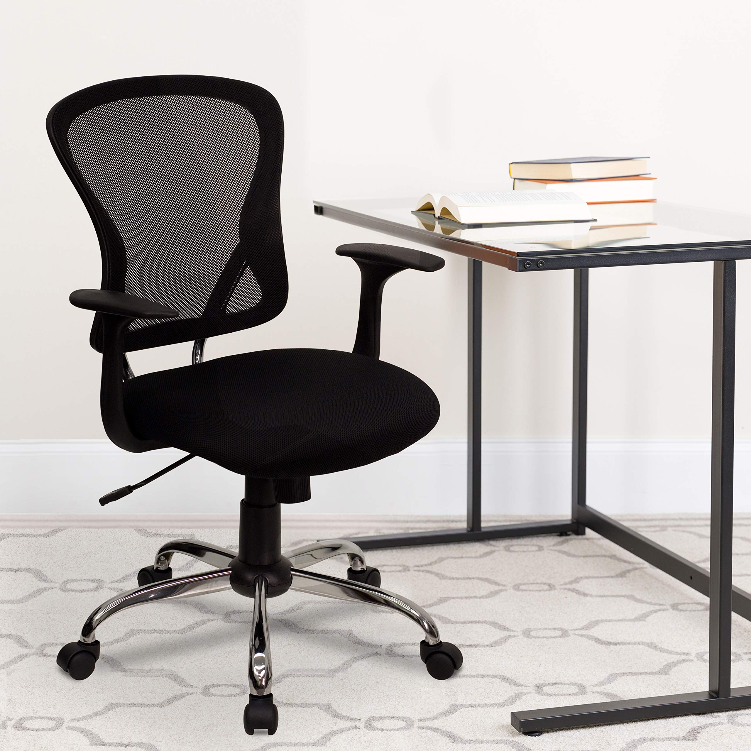Flash Furniture Alfred Mid-Back Black Mesh Swivel Task Office Chair with Chrome Base and Arms