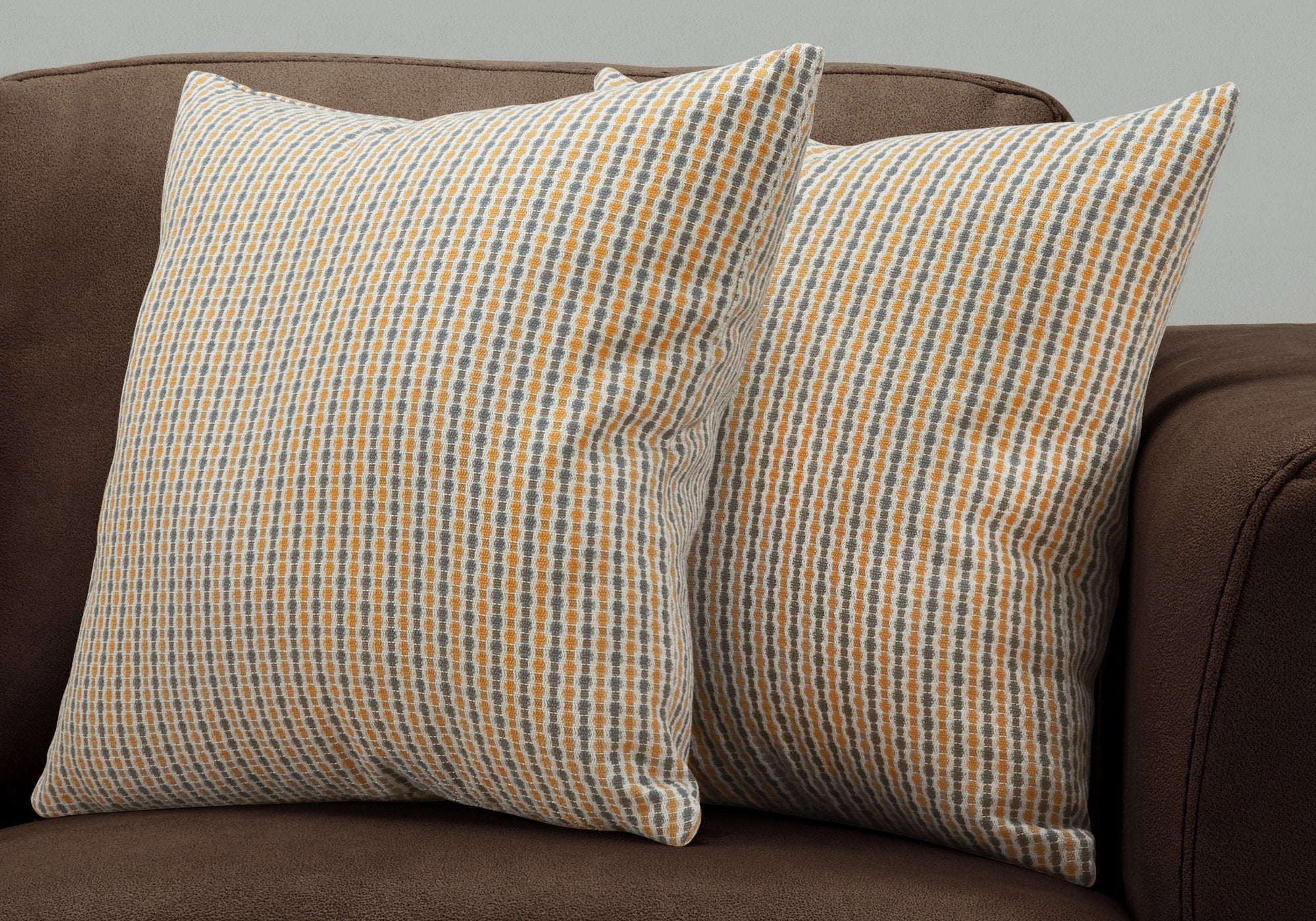 Monarch Specialties I 9235 Pillows, Set of 2, 18 X 18 Square, Insert Included, Decorative Throw, Accent, Sofa, Couch, Bedroom, Polyester, Gold, Grey
